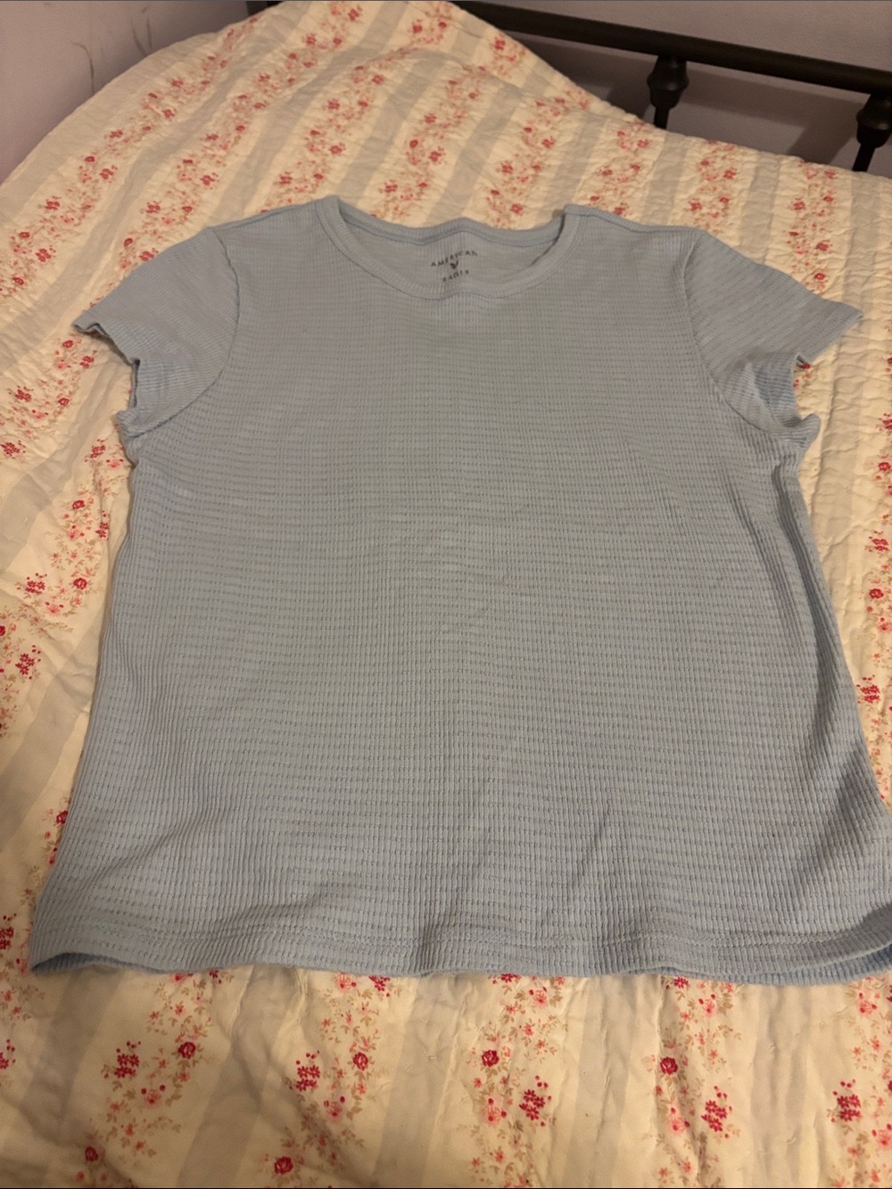 Women's American Eagle Pale Blue Waffle Knit Crew Tee Size XL